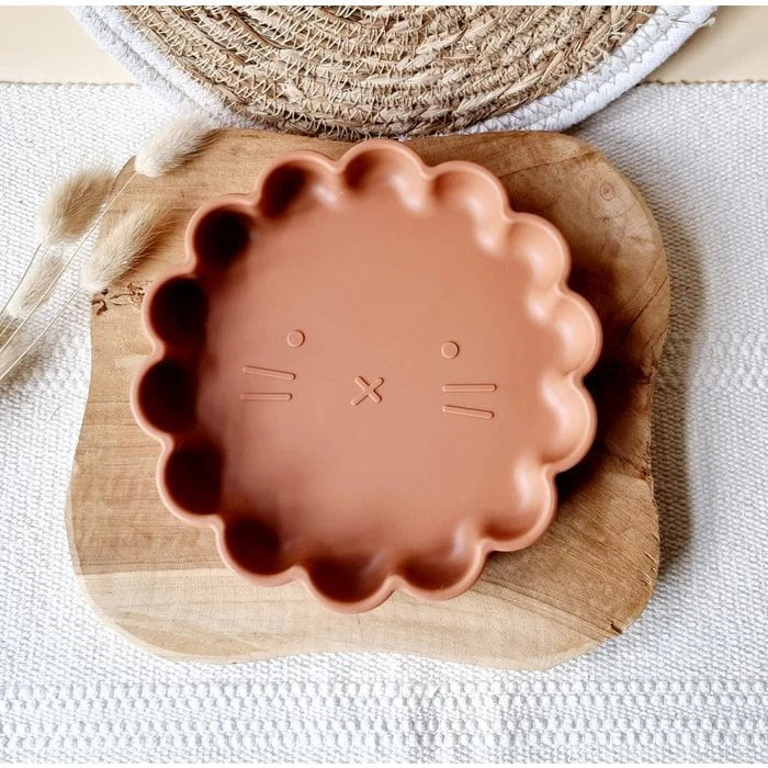 Siliconen bordje met zuignap Leeuw roest + vork en lepel - Rammelaartje