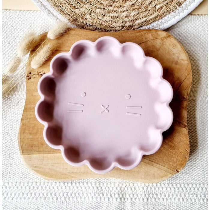 Siliconen bordje met zuignap Leeuw zachtroze - Rammelaartje