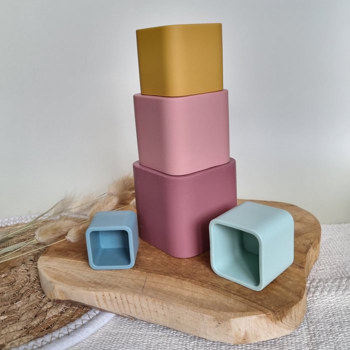 Siliconen stapeltoren bakjes Aardetinten - Rammelaartje