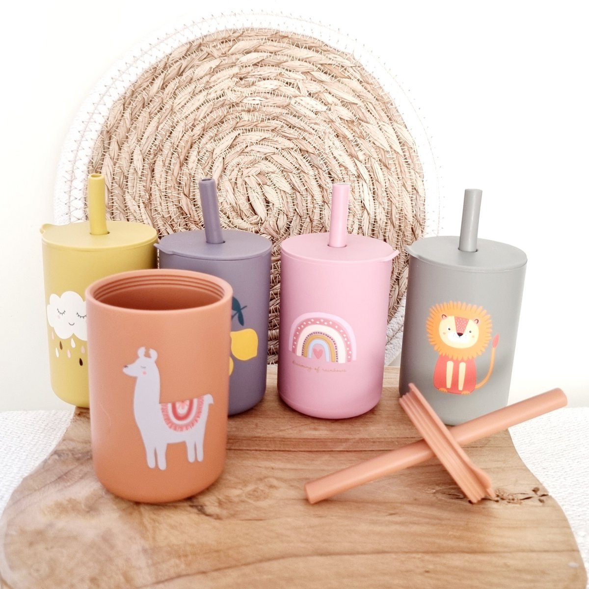 Siliconen drinkbeker met rietje Roest - Rammelaartje