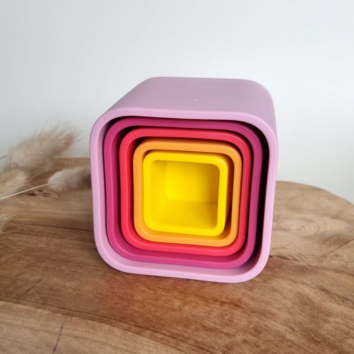 Siliconen stapeltoren bakjes Roze - Rammelaartje